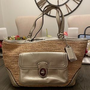 Coach Straw Gold Accent Tote